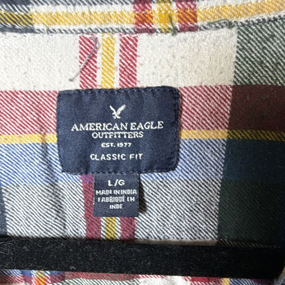 American Eagle Outfitters Men's L Cotton Flannel Classic Fit Plaid Shirt Pockets - Picture 2 of 8